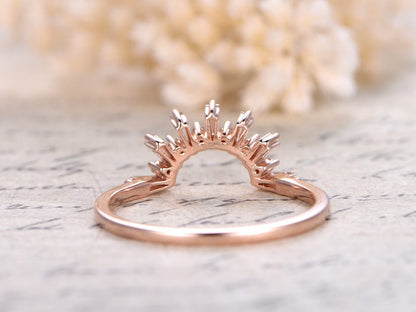 Alliance Deco Crown en or rose 14 carats massif, sertie de diamants taille baguette et de diamants SI, bague de fiançailles/anniversaire unique