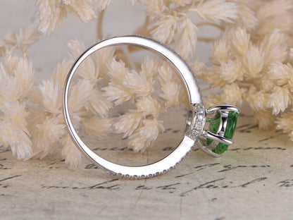 5x7mm Oval Cut Tsavorite Engagement Ring 14K White Gold Diamond Half Eternity Solitaire
