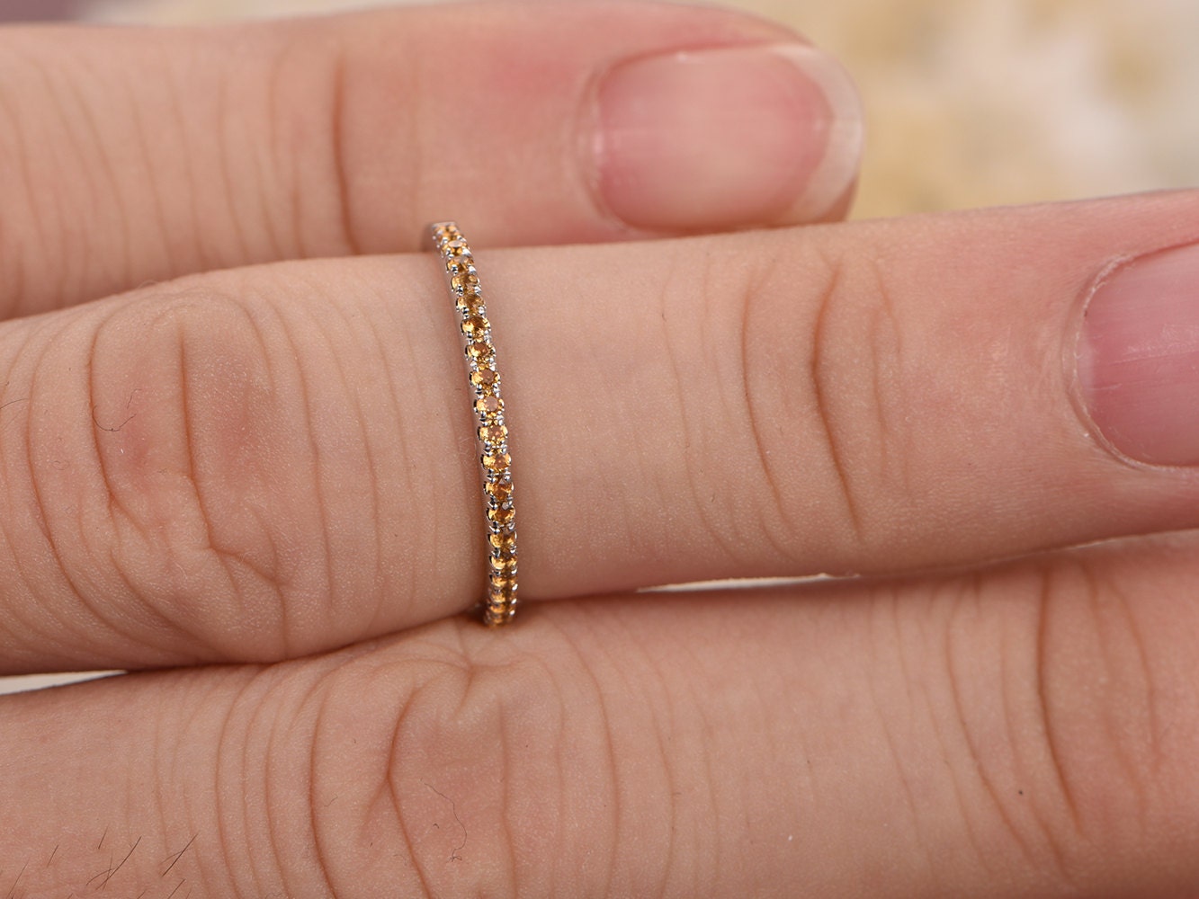 Citrine Wedding Band 14K Yellow Gold Half Eternity