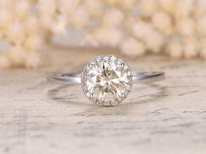 Bague en moissanite VVS taille ronde 6,5 mm, bague de fiançailles en moissanite, bague en diamant, bague en or blanc 14 carats, bague de fiançailles pour femme