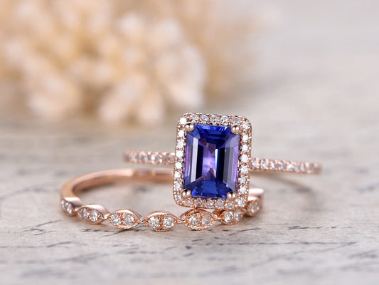 5x7mm-emerald-cut-natural-tanzanite-engagement-ring-set-2pcs-14k-rose-gold-marquise-style-diamond-ring