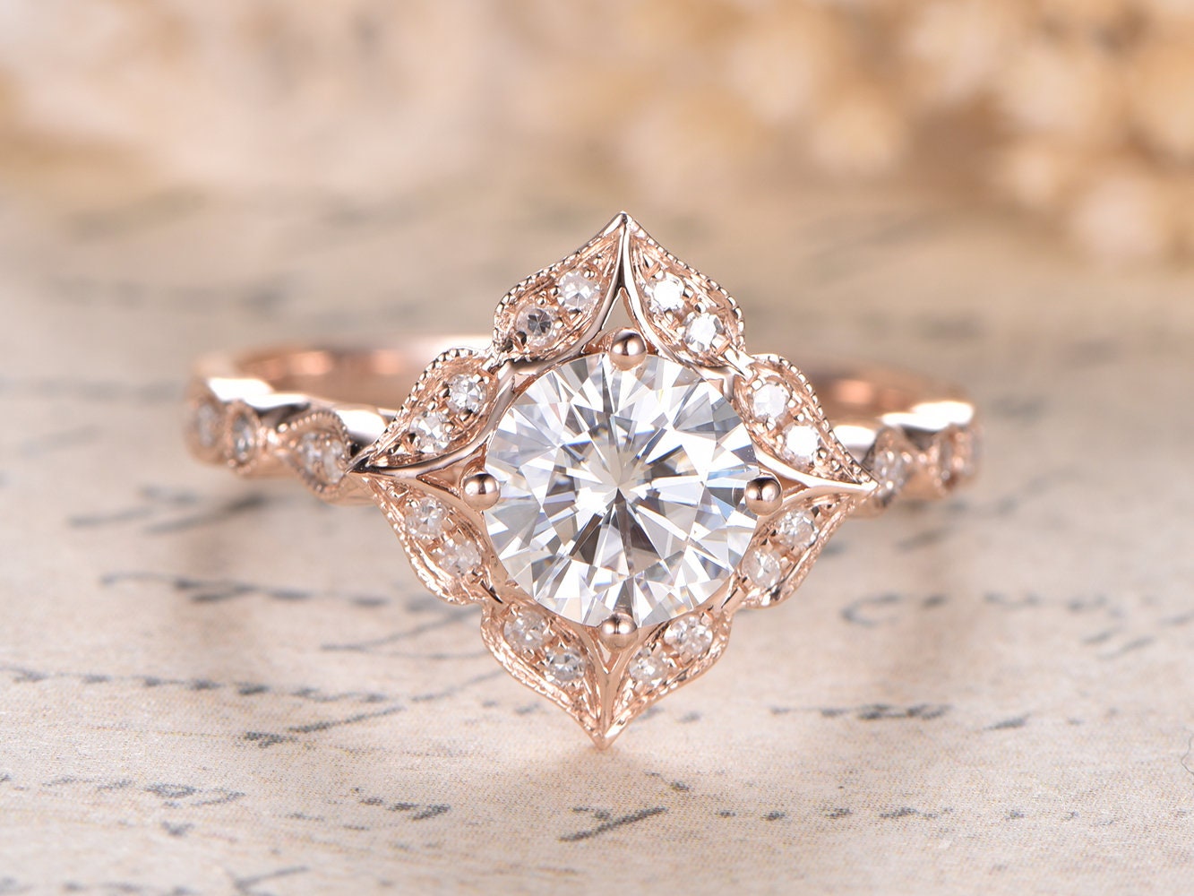 Bague en or rose 14 carats avec moissanite VVS, bague de fiançailles en moissanite, alliance en diamant, bagues de mariage, bague marquise Art déco, bagues pour femmes