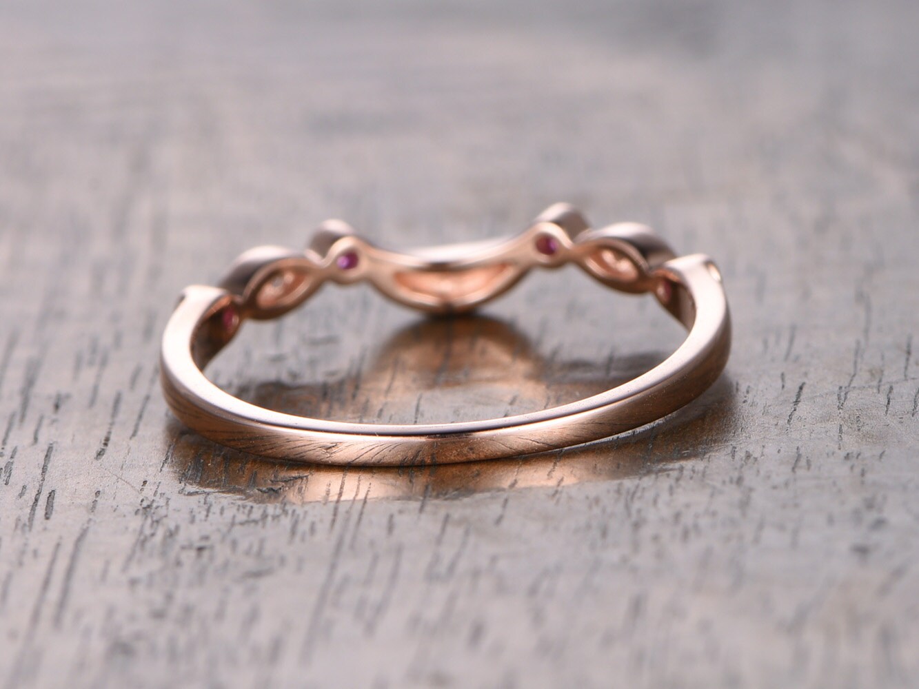diamond-ruby-wedding-band-milgrain-art-deco-half-eternity-band-bezel-set-marquise-and-dot-ring-in-14k-rose-gold