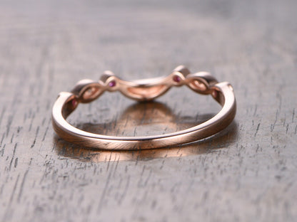 diamond-ruby-wedding-band-milgrain-art-deco-half-eternity-band-bezel-set-marquise-and-dot-ring-in-14k-rose-gold