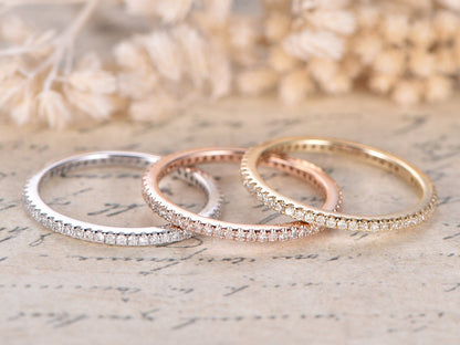 Ensemble de bagues en diamants, alliance sertie de diamants sur toute l'éternité, bague de fiançailles en or blanc 14 carats, ensemble de 3 bagues de mariage, bague d'anniversaire