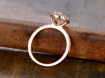 Bague en or blanc avec moissanite VVS 6x8 mm, bague de fiançailles ovale en moissanite 1,5 ct, alliance en or rose 14 carats avec halo de moissanite pour femme