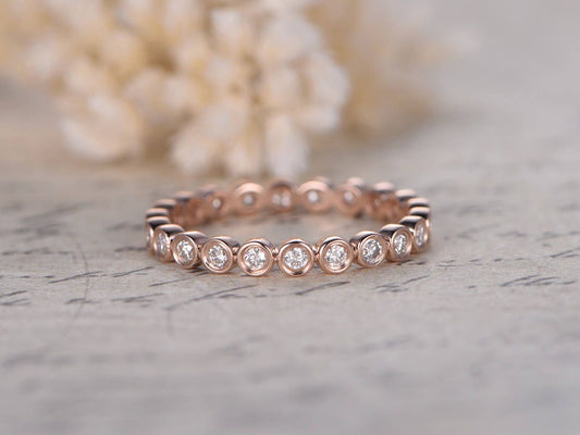 Bague de fiançailles sertie d'une moissanite taille ronde, alliance en or rose 14 carats, bague de fiançailles sertie d'une moissanite, bague pour femme