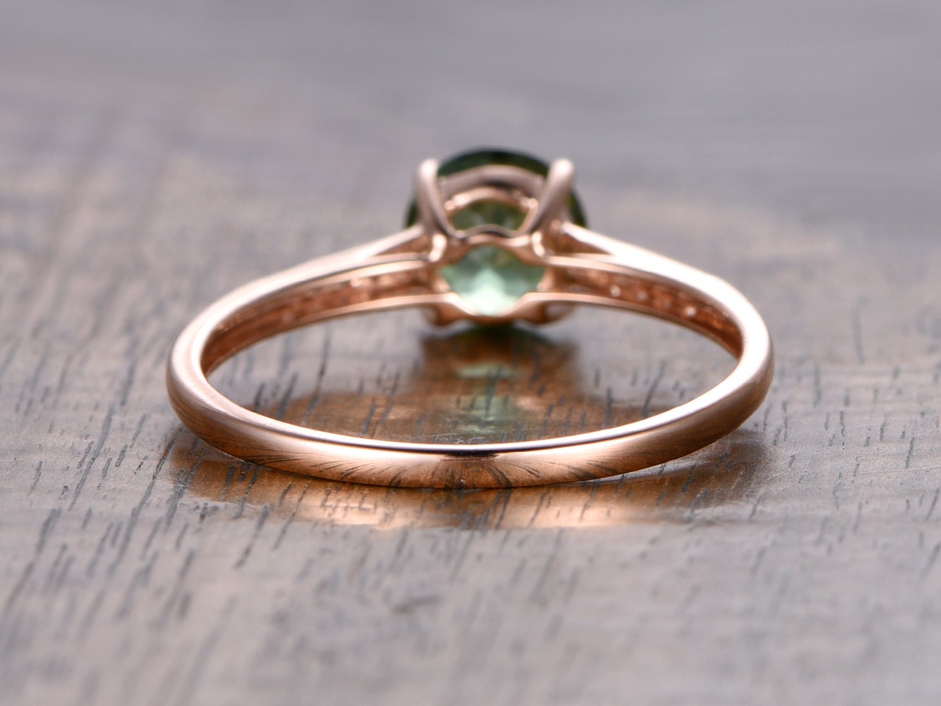 6.5mm Round Cut Tourmaline Engagement Ring 14K Rose Gold Diamond Half Eternity Solitaire