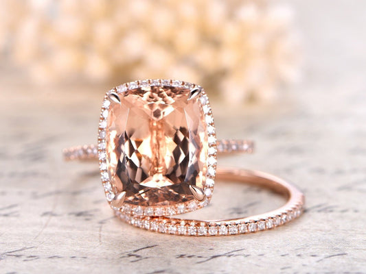 10x12mm-Cushion-Cut-Morganite-Engagement-Ring-Set-2pcs-14K-Rose-Gold-Half-Eternity-Diamond
