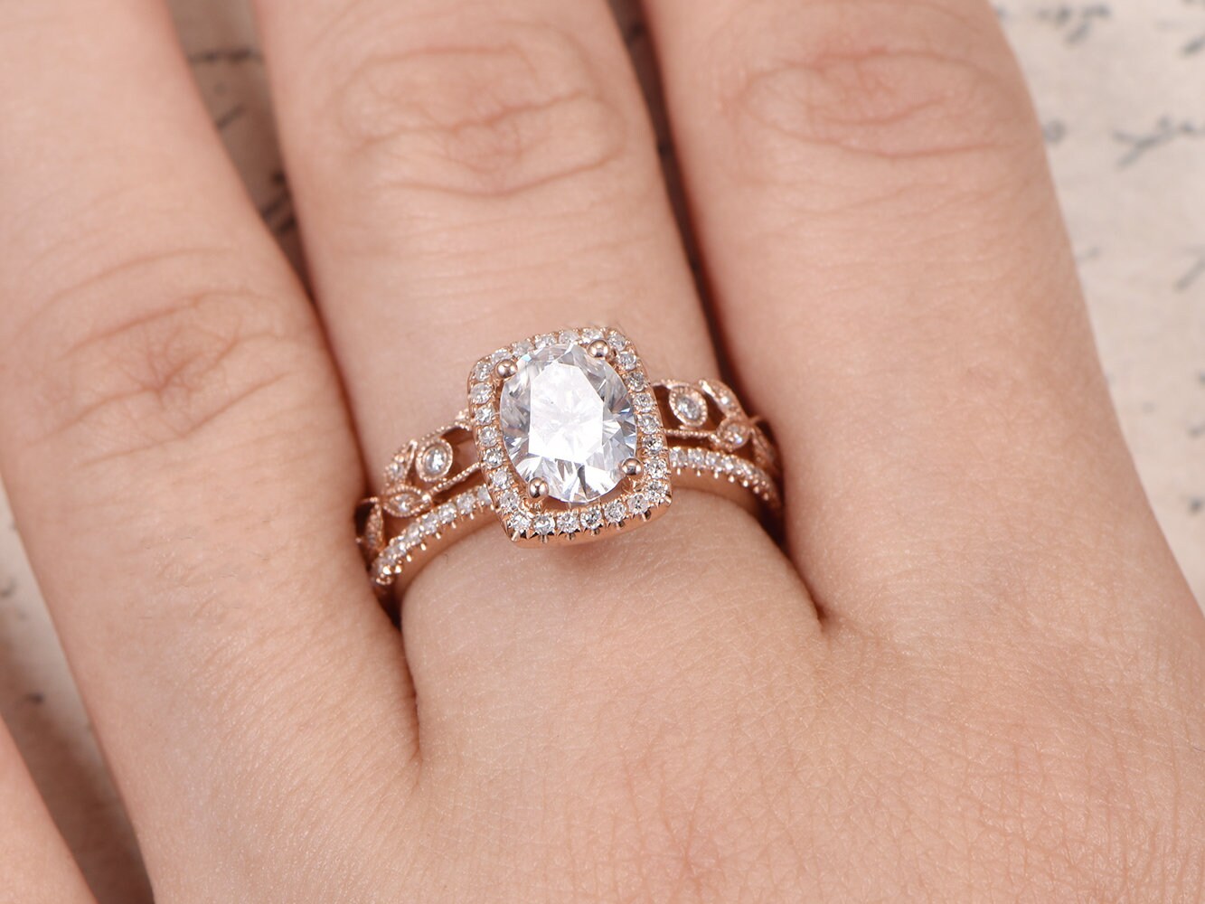 6x8mm-oval-cut-moissanite-engagement-ring-set-2pcs-14k-rose-gold-halo-diamond-floral-full-eternity-band
