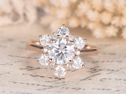 6.5mm-round-cut-moissanite-engagement-ring-14k-rose-gold-art-deco-ring-moissanite-halo-plain-band