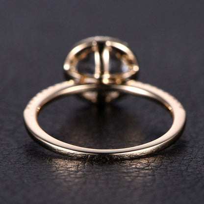 Bague de fiançailles en morganite ronde de 7 mm, sertie de diamants pavés, alliance et halo de diamants, cadeau de Saint-Valentin, or jaune 14 carats, style vintage.