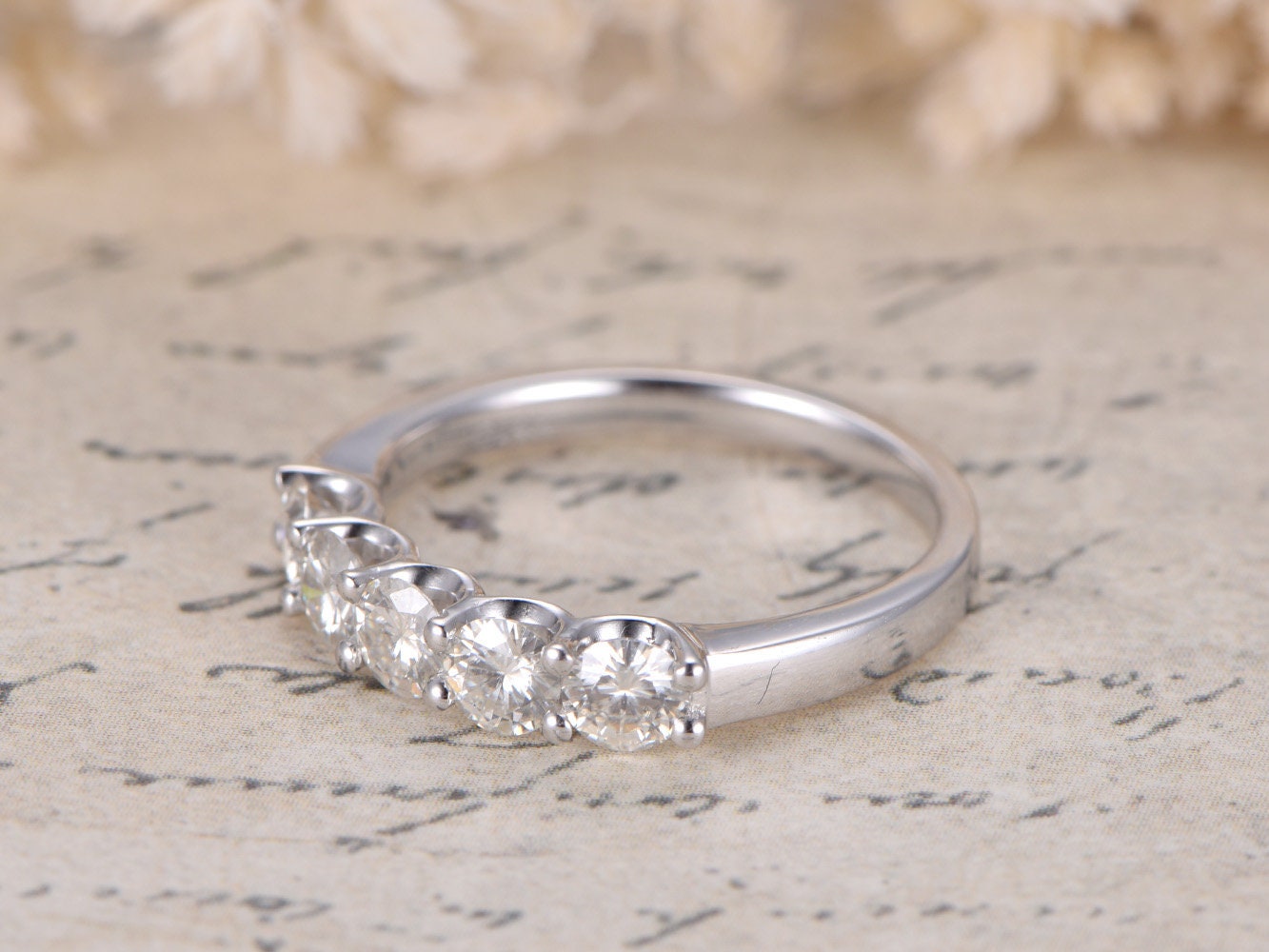 Alliance en moissanite, demi-alliance en or blanc 14 carats, bague de fiançailles en moissanite, bague empilable, bague en moissanite de 3 mm, bague décorative en moissanite