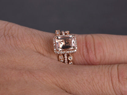 6x8mm-emerald-cut-morganite-engagement-ring-set-3pcs-14k-rose-gold-diamond-halo-two-art-deco-bands