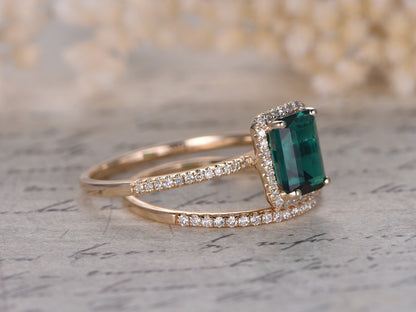 6x8mm-emerald-cut-emerald-engagement-ring-set-2pcs-14k-yellow-gold-diamond-halo-half-eternity-thin-matching-band