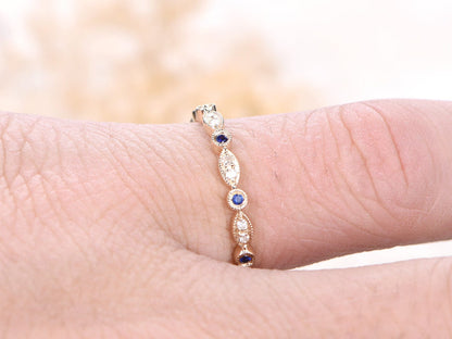 sapphire-wedding-band-14k-yellow-gold-full-eternity-band-bezel-diamond-milgrain-band-art-deco