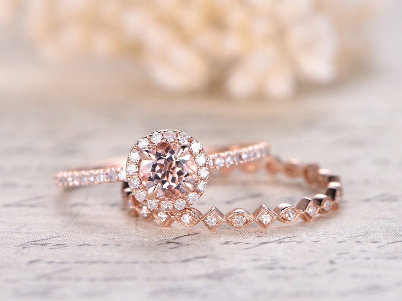 5mm-round-cut-morganite-engagement-ring-set-2pcs-14k-rose-gold-diamond-halo-full-eternity-matching-band