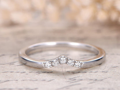 Alliance demi-éternité en or blanc massif 14 carats sertie de diamants, bague d'anniversaire en diamants, style Art déco, bague assortie.