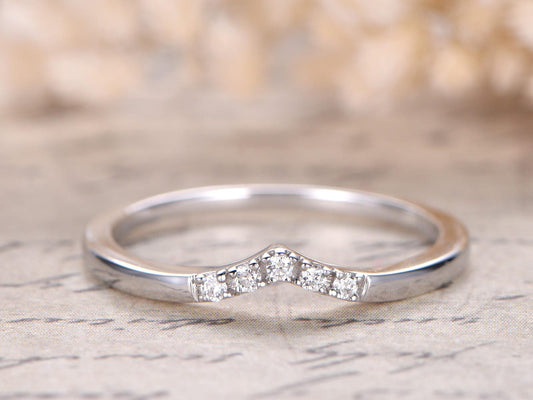 Alliance demi-éternité en or blanc massif 14 carats sertie de diamants, bague d'anniversaire en diamants, style Art déco, bague assortie.