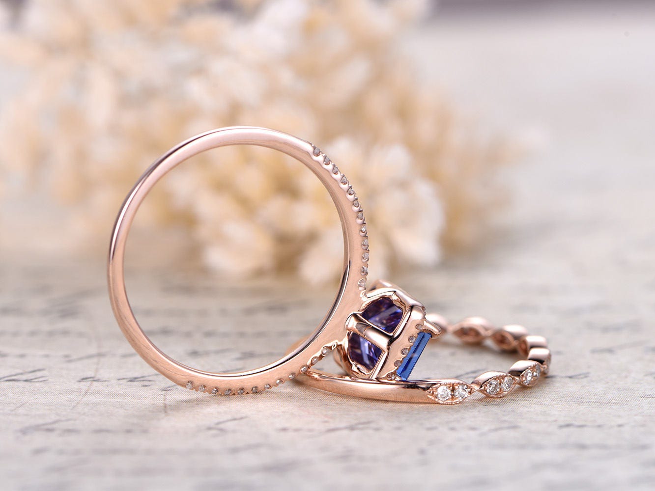 5x7mm-emerald-cut-natural-tanzanite-engagement-ring-set-2pcs-14k-rose-gold-marquise-style-diamond-ring