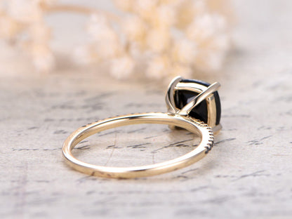 7mm-cushion-cut-black-spinel-engagement-ring-14k-yellow-gold-black-diamond-band