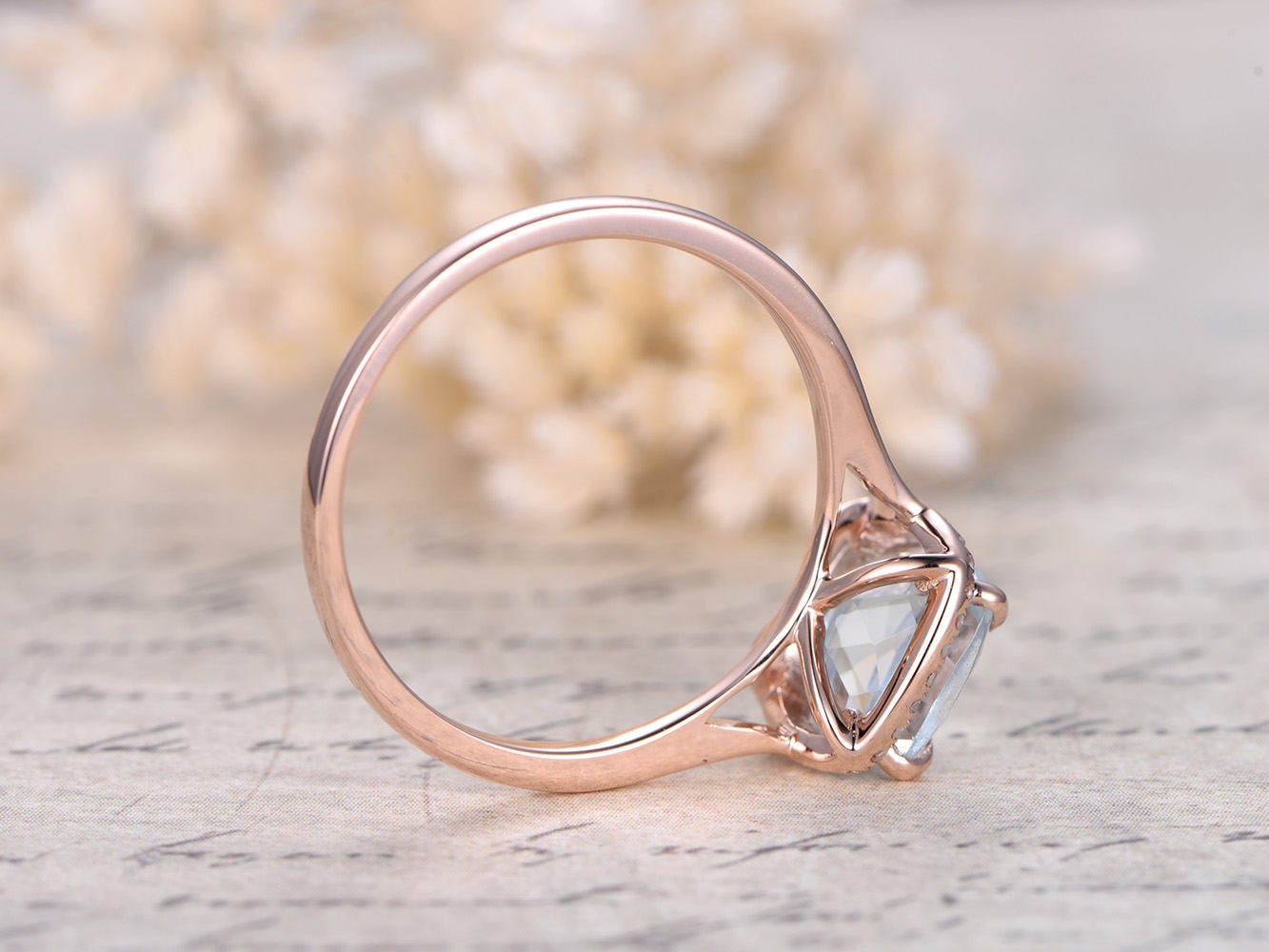 8mm-cushion-cut-aquamarine-engagement-ring-14k-rose-gold-diamond-halo-plain-band-design-march-birthstone