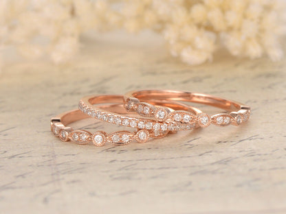 diamond-wedding-band-set-3pcs-14k-rose-gold-half-eternity-two-art-deco-band-one-thin-band