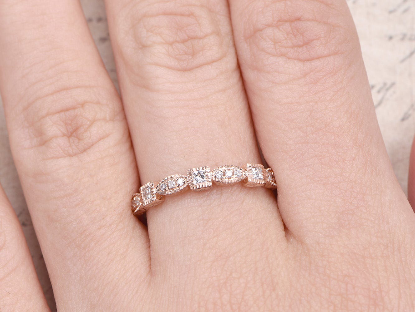 natural-diamond-wedding-band-14k-rose-gold-anniversary-ring-half-eternity-ring-art-deco-antique-stackable-ring-half-eternity-diamond-ring