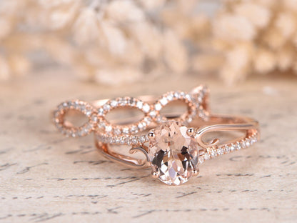 6x8mm-oval-cut-morganite-engagement-ring-set-2pcs-14k-rose-gold-solitaire-diamond-band-infinity-diamond-band