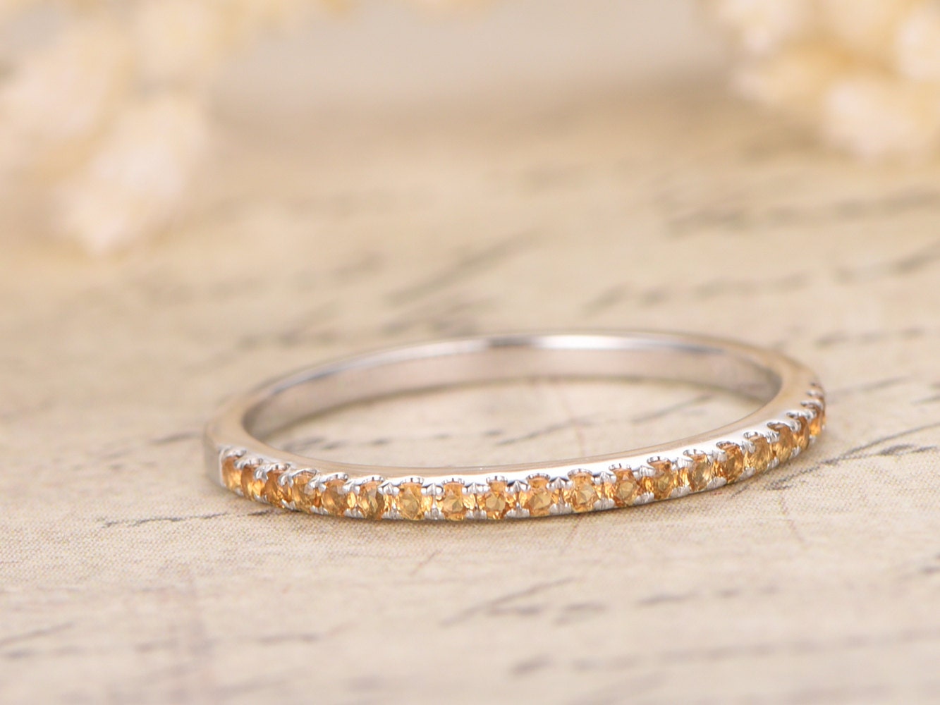 Citrine Wedding Band 14K Yellow Gold Half Eternity