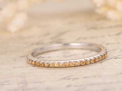 Citrine Wedding Band 14K Yellow Gold Half Eternity
