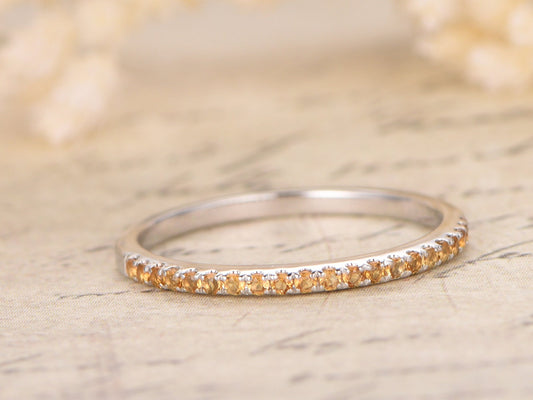 Citrine Wedding Band 14K Yellow Gold Half Eternity
