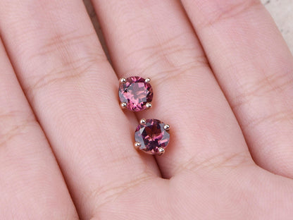 6mm Round Cut Pink Tourmaline Engagement Earrings 18K Rose Gold