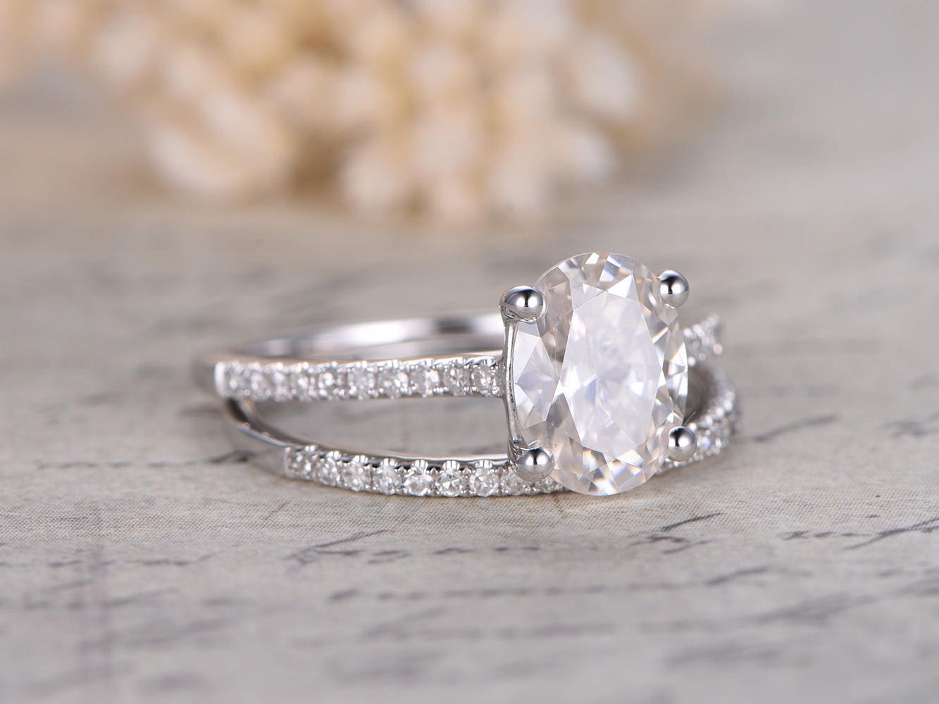 6x8mm-oval-cut-moissanite-engagement-ring-set-2pcs-solid-14k-white-gold-diamond-half-eternity-diamond-thin-band
