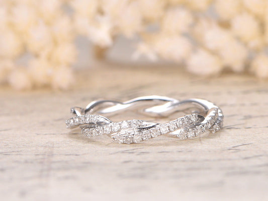 Alliance Twist Unique, Alliance en diamants, Alliance complète, Bague d'anniversaire, Or blanc 14 carats, Bague infini, Alliance assortie, Bague de mariée