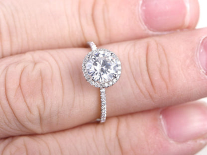 Bague de fiançailles en or blanc 14 carats massif, moissanite VVS 7 mm, alliance en diamants, bague de promesse, bague pour femme, style vintage