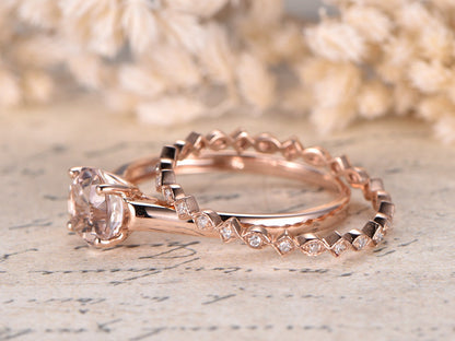 7mm-round-cut-morganite-engagement-ring-set-2pcs-14k-rose-gold-solitaire-design-diamond-art-deco-full-eternity-matching-band