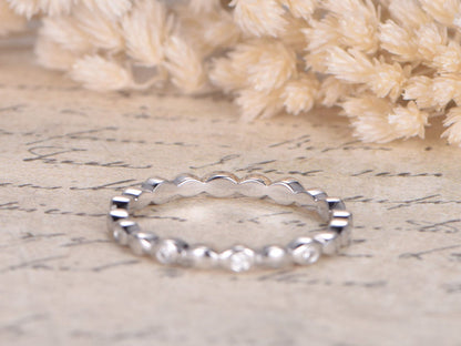Бриллиантовое обручальное кольцо из цельного белого золота 14K, кольцо-обещание, кольцо в честь годовщины свадьбы, кольцо с бриллиантами по всей окружности, тонкое кольцо.