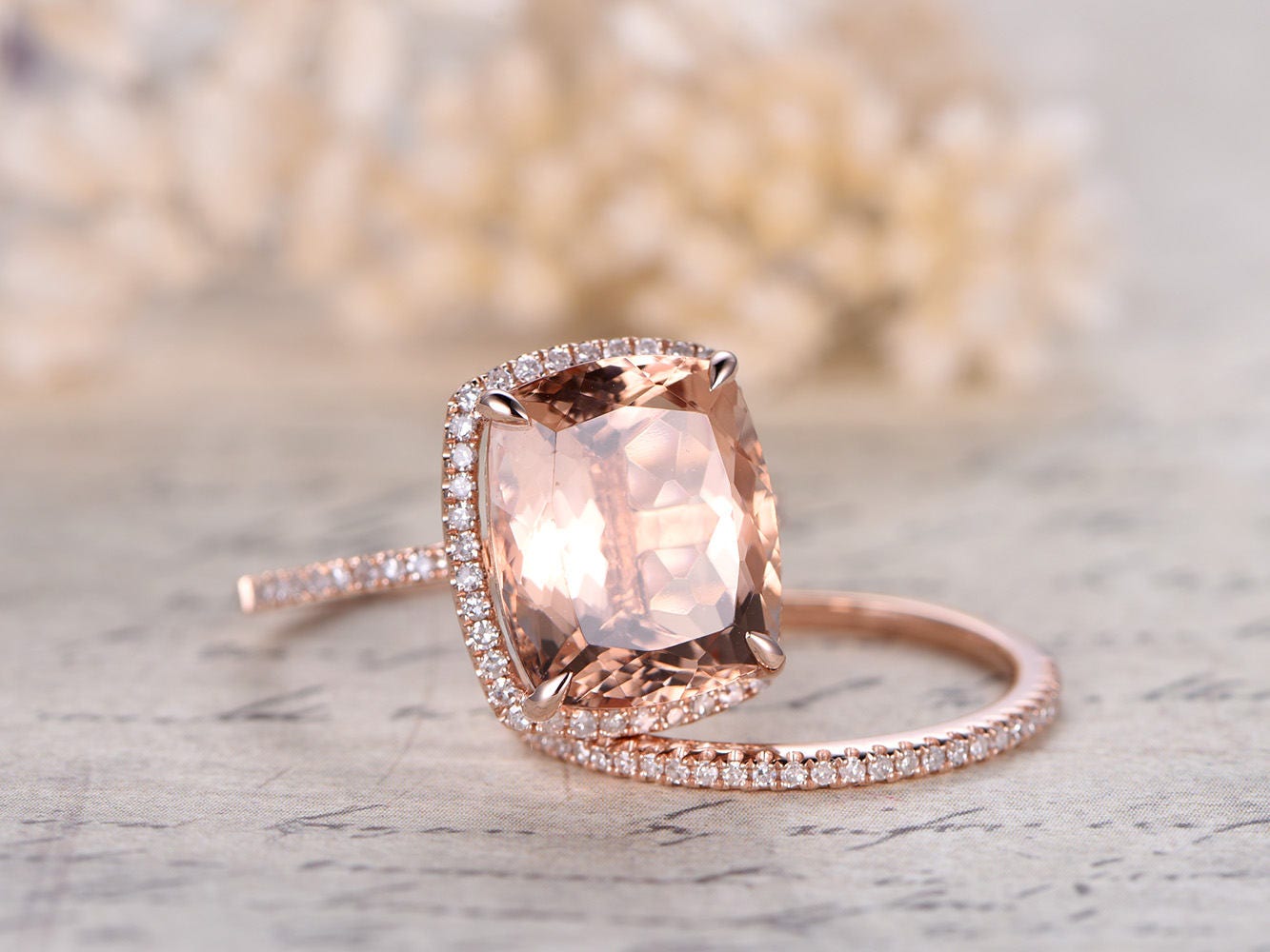 10x12mm-Cushion-Cut-Morganite-Engagement-Ring-Set-2pcs-14K-Rose-Gold-Half-Eternity-Diamond