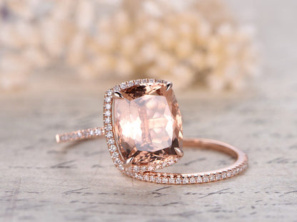 10x12mm-Cushion-Cut-Morganite-Engagement-Ring-Set-2pcs-14K-Rose-Gold-Half-Eternity-Diamond