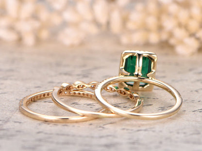 6x8mm-emerald-cut-emerald-engagement-ring-set-3pcs-14k-yellow-gold-diamond-halo-half-eternity-two-matching-band