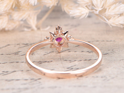 Bague de fiançailles en or rose 14 carats massif avec saphir rose VS, alliance en diamant, anneau simple, bague de promesse, bague de fiançailles délicate