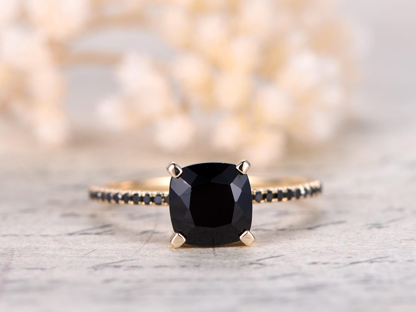 7mm-cushion-cut-black-spinel-engagement-ring-14k-yellow-gold-black-diamond-band