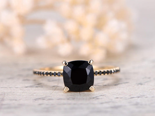 7mm-cushion-cut-black-spinel-engagement-ring-14k-yellow-gold-black-diamond-band