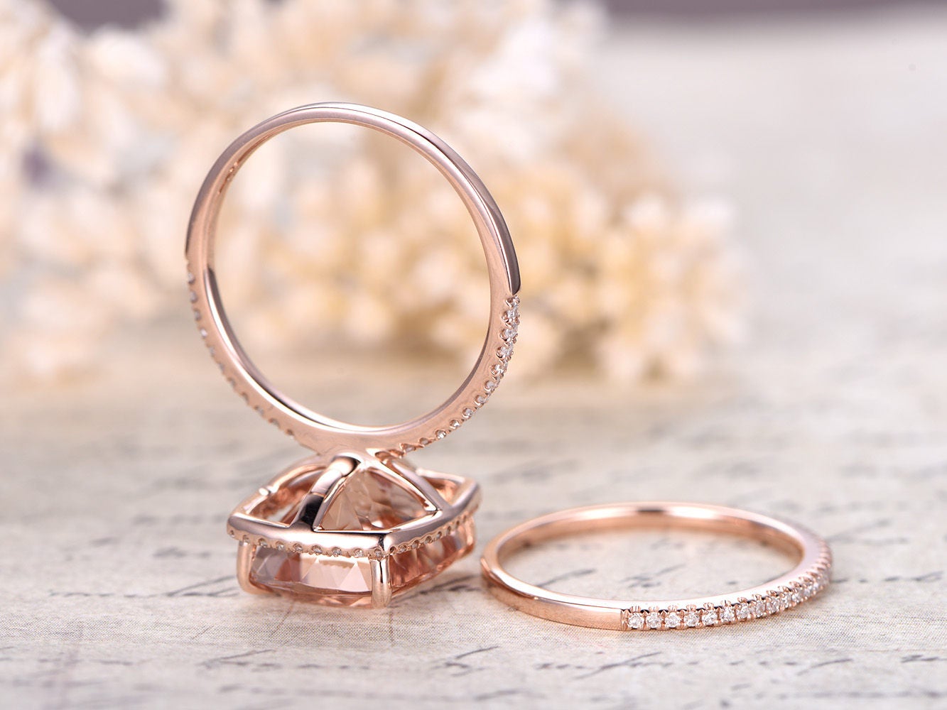 10x12mm-Cushion-Cut-Morganite-Engagement-Ring-Set-2pcs-14K-Rose-Gold-Half-Eternity-Diamond