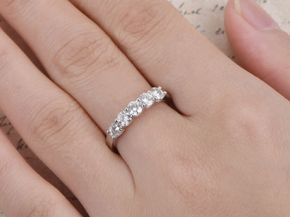 Alliance en moissanite, demi-alliance en or blanc 14 carats, bague de fiançailles en moissanite, bague empilable, bague en moissanite de 3 mm, bague décorative en moissanite