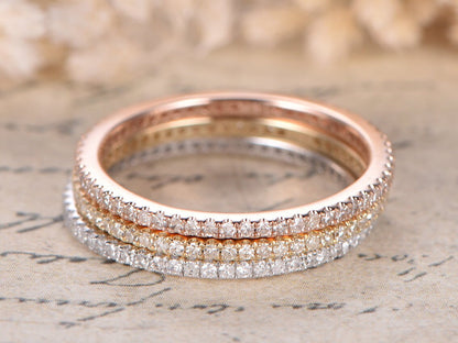 Ensemble de bagues en diamants, alliance sertie de diamants sur toute l'éternité, bague de fiançailles en or blanc 14 carats, ensemble de 3 bagues de mariage, bague d'anniversaire