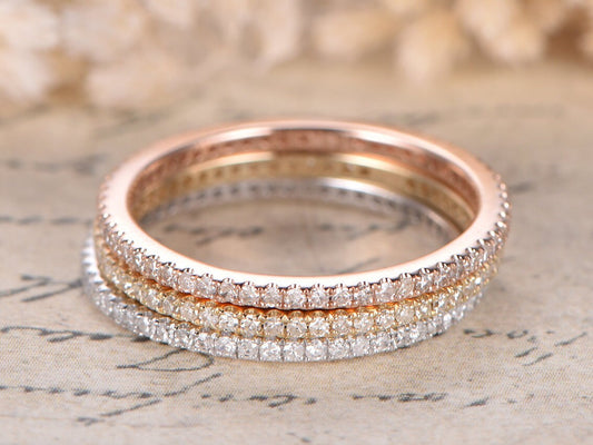 Ensemble de bagues en diamants, alliance sertie de diamants sur toute l'éternité, bague de fiançailles en or blanc 14 carats, ensemble de 3 bagues de mariage, bague d'anniversaire