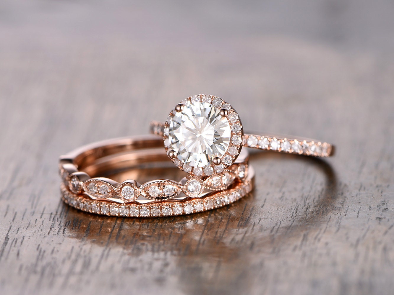 7mm-round-cut-moissanite-engagement-ring-set-3pcs-14k-white-gold-half-eternity-band-halo-diamond-design-1-thin-matching-band-1-art-deco-band