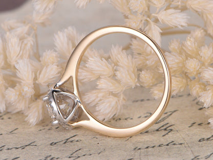 6.5mm-round-cut-moissanite-engagement-ring-14k-yellow-gold-and-white-gold-diamond-halo-plain-band